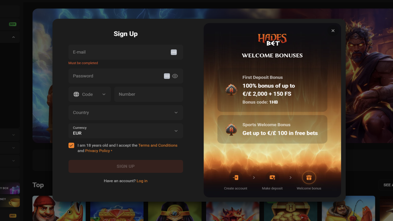 Hadesbet casino registration